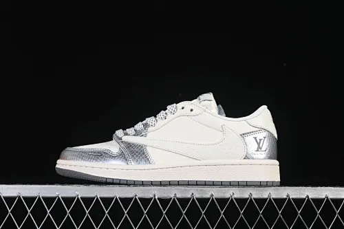 All categories Air Jordan Jordan series basketball shoes Air Jordan 1 Low high-end customized low-top sneakers Travis Scott x Fragment Design x Air Jordan 1 Low OG SP AJ1 Joe 1 LV joint name metallic silver low-top cultural casual sneakers XS7089-614